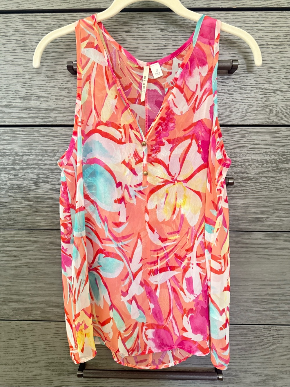 miami Coral Pink Multi Floral Sleeveless V-Neck Tank